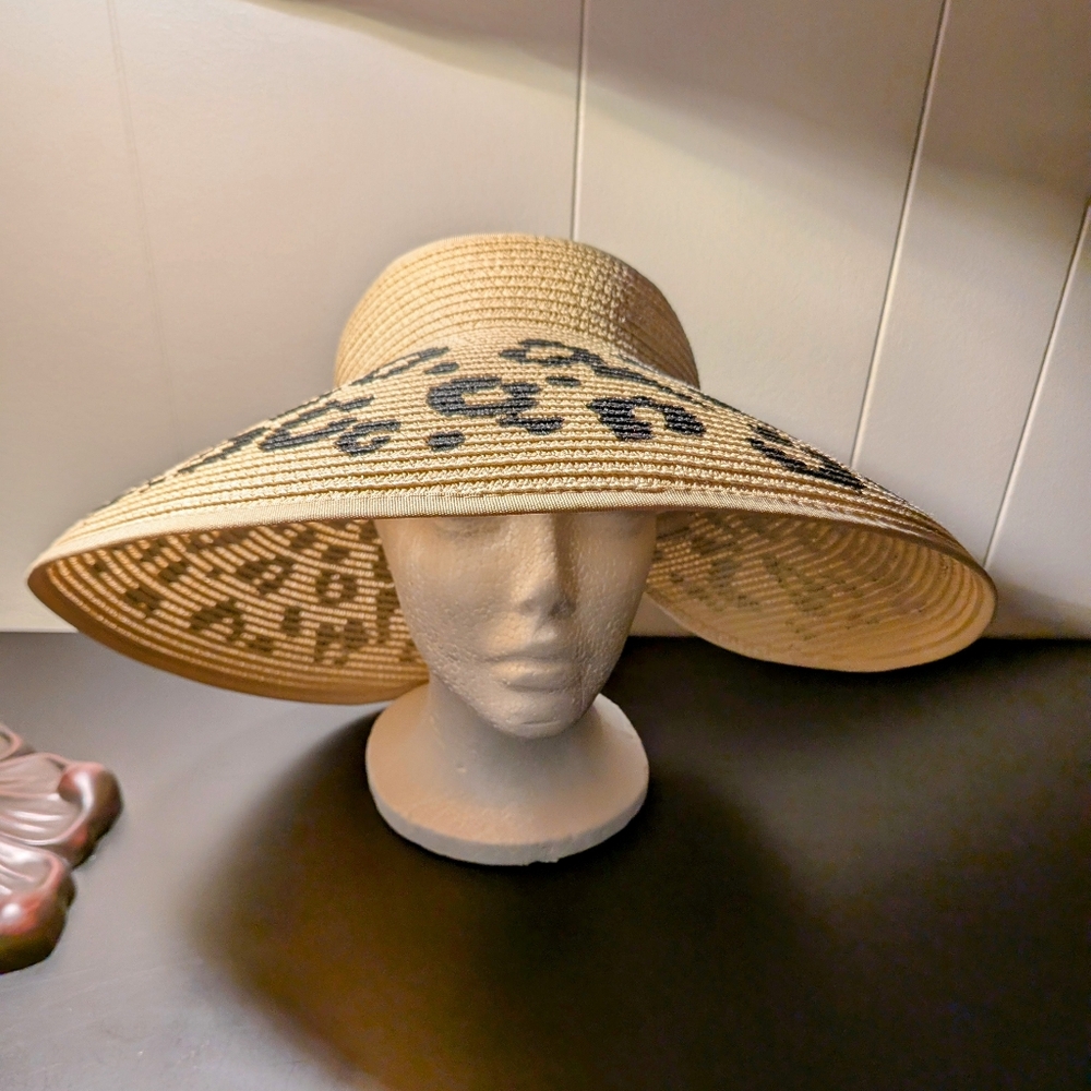 Wonderly Leopard Print Wide Brim Woven Hat